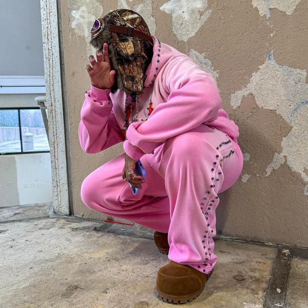 Custom Pink Diamond Hoodie Set Rhinestone Acid Wash Vintage Embroidered Hoodies Sweat Pant Sweat Suits Hoodie And Sweatpants Set