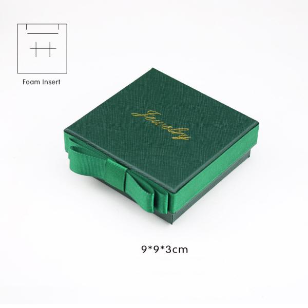 Luxury Green Color Rigid Cardboard Gold Logo Set Jewelry Gift Box With Ribbon Bow