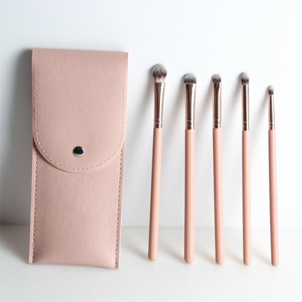 punho de madeira privado de Logo Cruelty Free Classic Pink do grupo de escova da sombra 5pcs