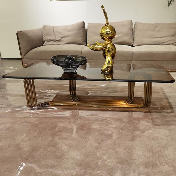 Contemporary Round Coffee Table With Tempered Glass Brush Rose Gold Base