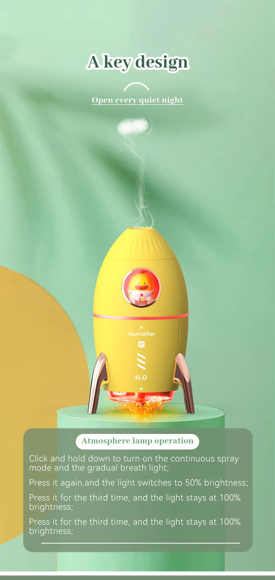 Mini Low Noise Ultrasonic Air Humidifier Aromatherapy Room Humidifier Rocket Shaped