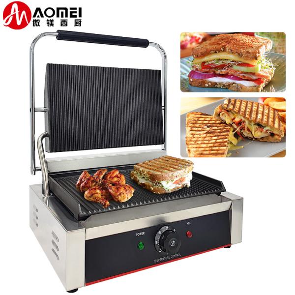 Full Grooved Electric Contact Grill Machine for Commercial Upper Grill Size 340*230mm