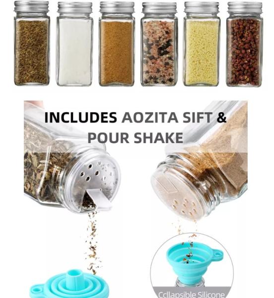 frascos quadrados da especiaria da cozinha de 12pcs 120ml com tampas de Shaker Lids And Airtight Metal