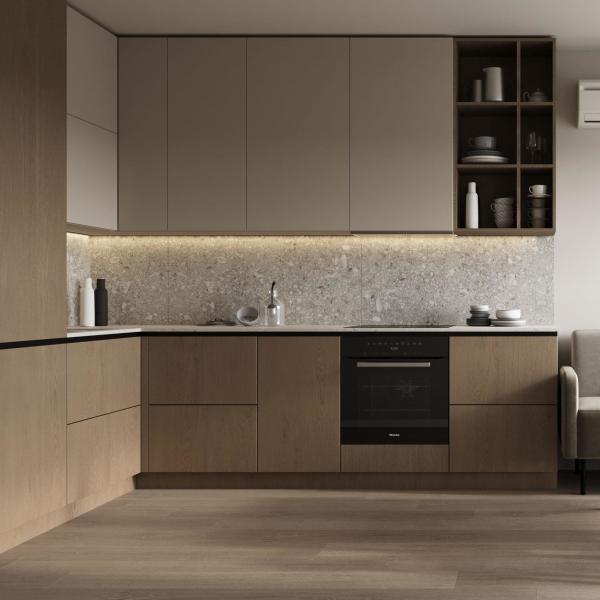 Modern Apartment Wooden Veneer Matt Lacquer Finished Kitchen Cabinets
