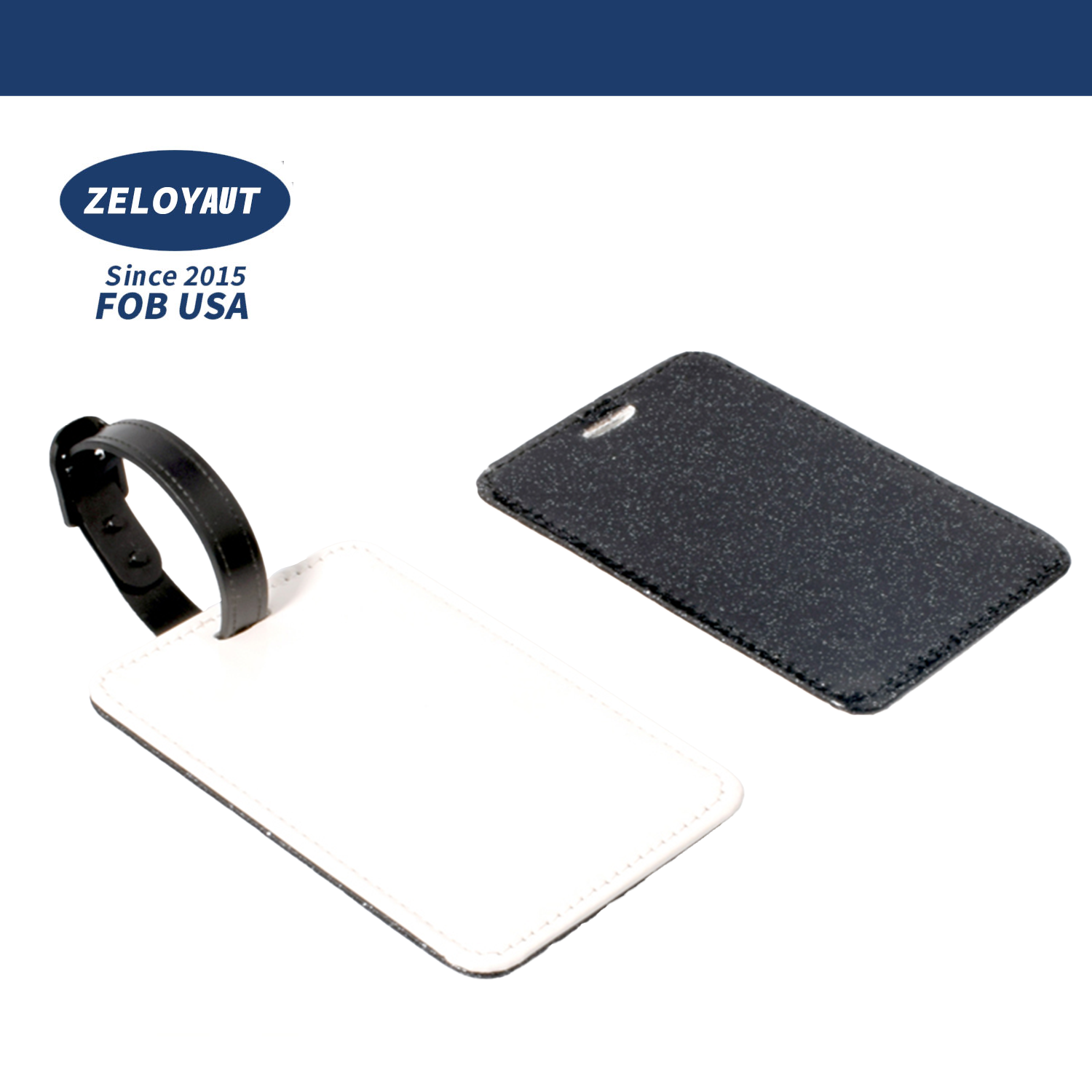 Zeloyaut DIY Name Luggage Tag Blue Glitter PU Leather Sublimation Blank Flight Travel Tag Promotional Personalized Badge