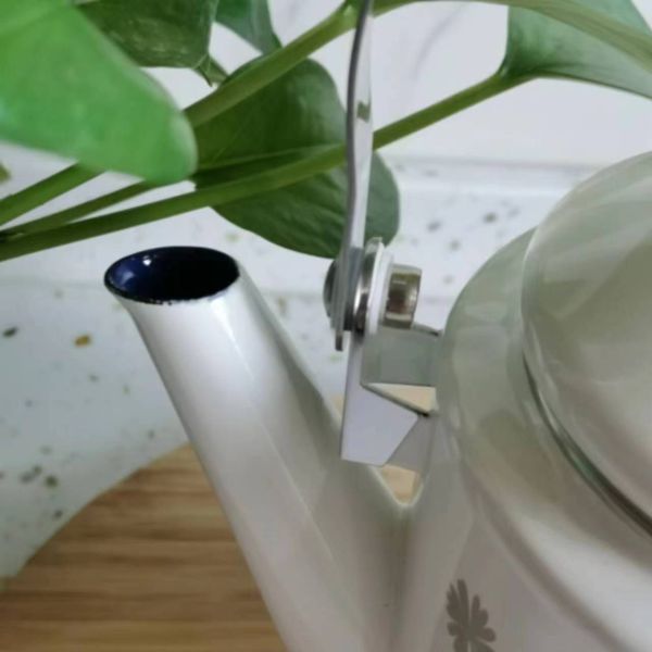 Flower Theme Enamel Tea Kettle On Steel With Wood Handle And 201 Stainless Steel Rim