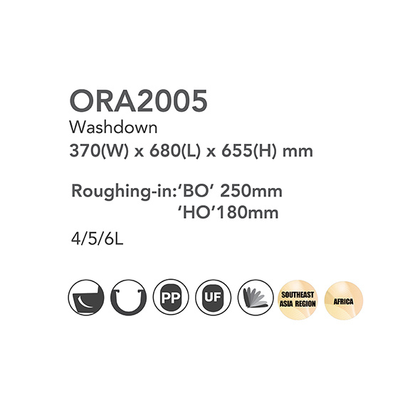 Mildew Resistant Ceramic One Piece Toilet 370x680x655mm S Trap Toilet Durable Orin ORA2005