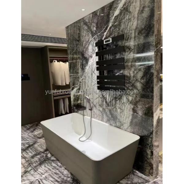 Italian Natural Stone Silver Fir Black Grey Look Marble Textured Slab for Home Wall Panel