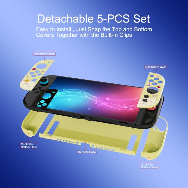 Pastel Yellow Macaron Split Case for Switch 2 & PC - Cute Cartoon Girl Detachable Protective Shell