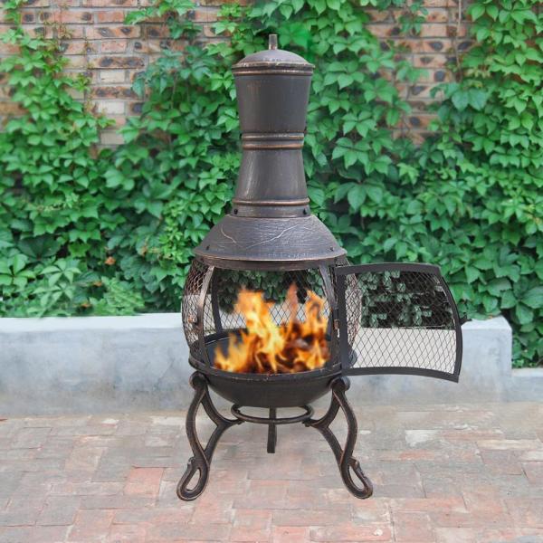 Outdoor Antique Cast Iron Garden Chimney European / American Wood Burning Fireplace