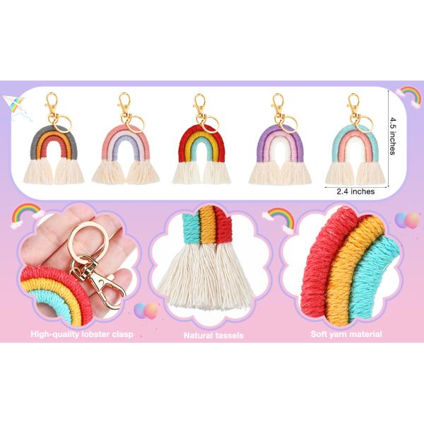 Rainbow Keychain Macrame Weaving Rainbow Tassel Keychains Car Keyring Holder Jewelry for Bag Wallet Purse Women