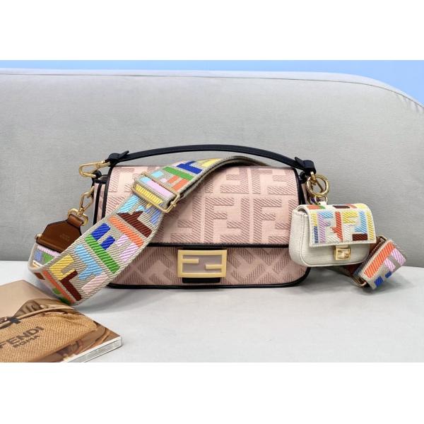 Women F Letters Pattern Denim Baguette Bag Embroidery Series