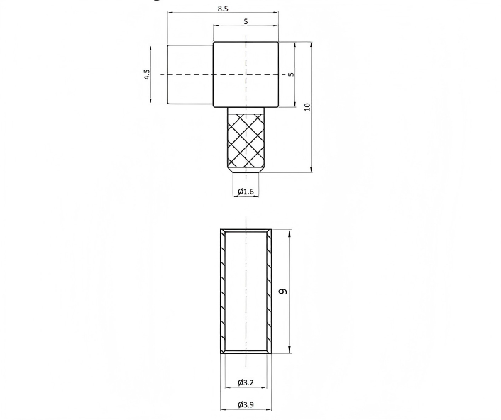 DC-6GHz SMP Female Right Angle Connector Crimping Type SMP-C-JW-1.5 For Rg316/Rg174 Cable