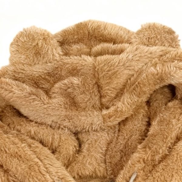 Women's 3-Color Fuzzy Bear Ear Hooded Jacket
