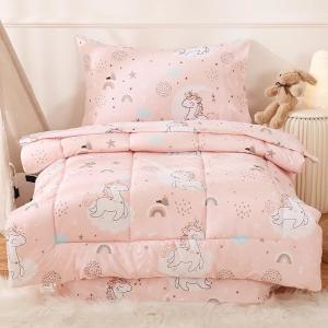Pink Unicorn Toddler Microfiber Bedding Set - 4 Piece Comforter & Sheets