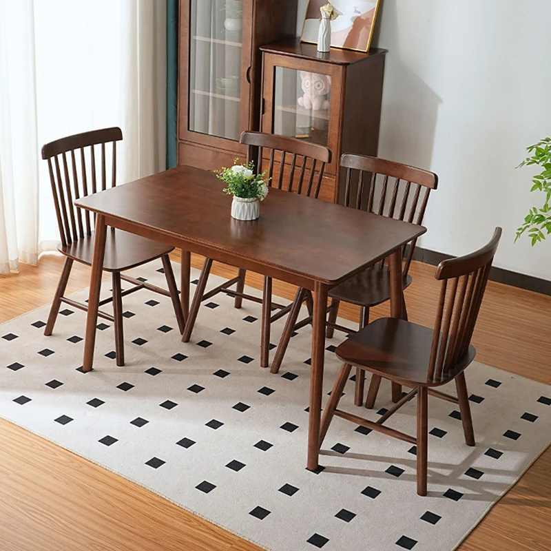 4-Person Modern Solid Wood Dining Table Set Rectangular No Turntable Adjustable Height Ideal for Living Room and Kitchen