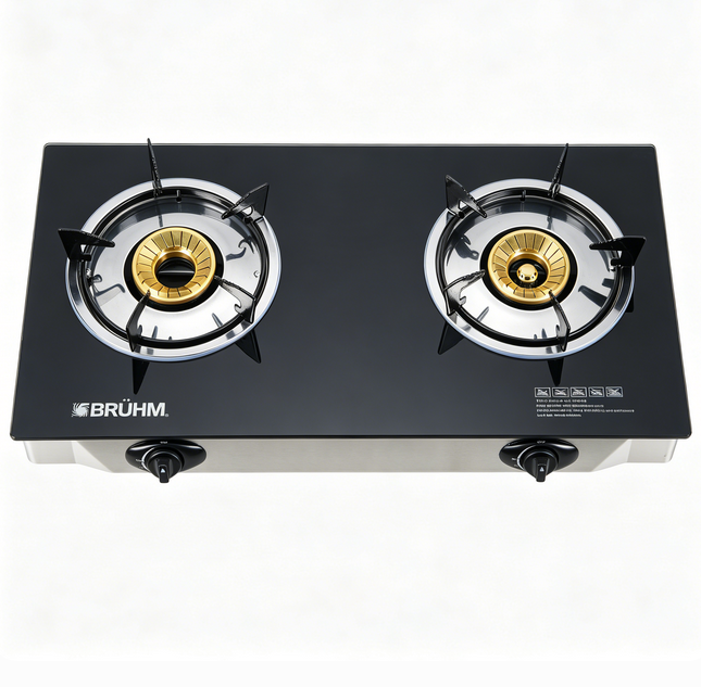 Portable 2 brass Burner glass Tabletop Gas Stove OEM ODM Supplier