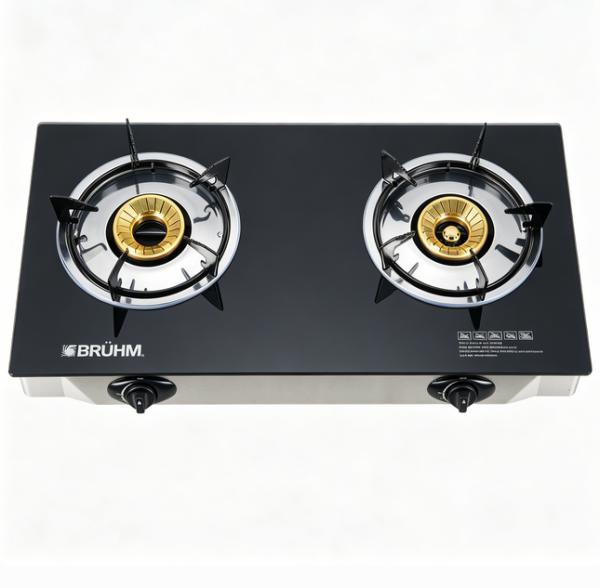 Portable 2 brass Burner glass Tabletop Gas Stove OEM ODM Supplier