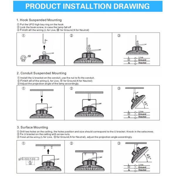 промышленный залив UFO 100w высокий освещает черное покрытое IK08 для стены потолка