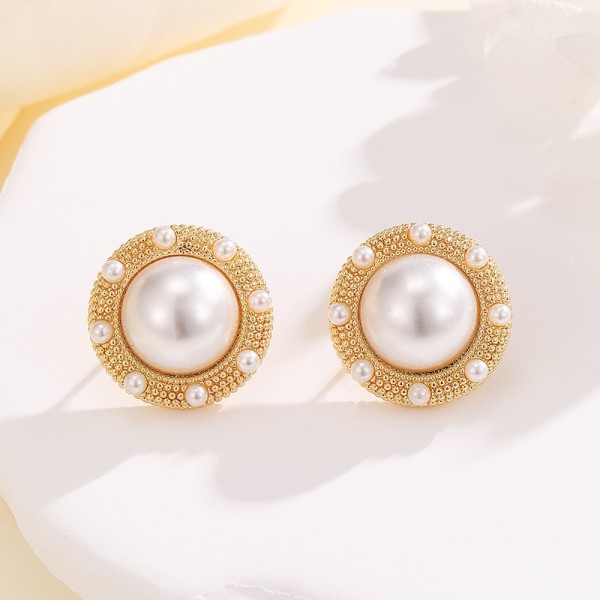 Fashion Brass Gold Plated Earring Round Mosquito Coil Flower Pearl Inlaid Zircon Studs DIY Geometric Women's Jewelry Earrings