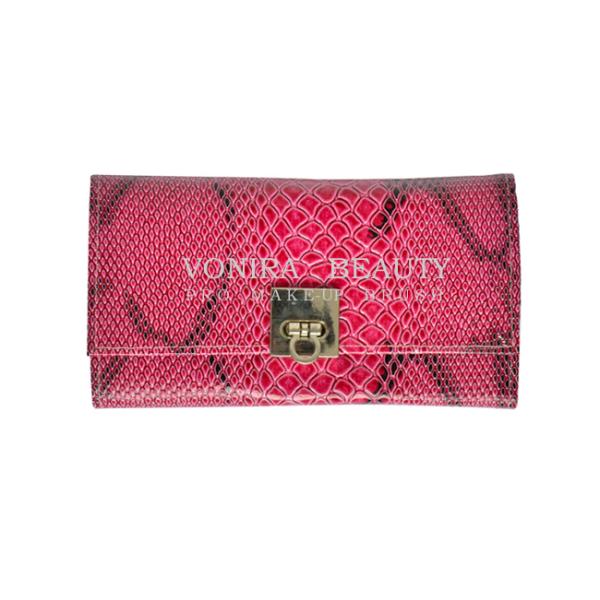 Sac pratique d'outil de cosmétiques de beauté de poche de petit pain de brosse de maquillage de fentes du cuir 8 de peau de serpent