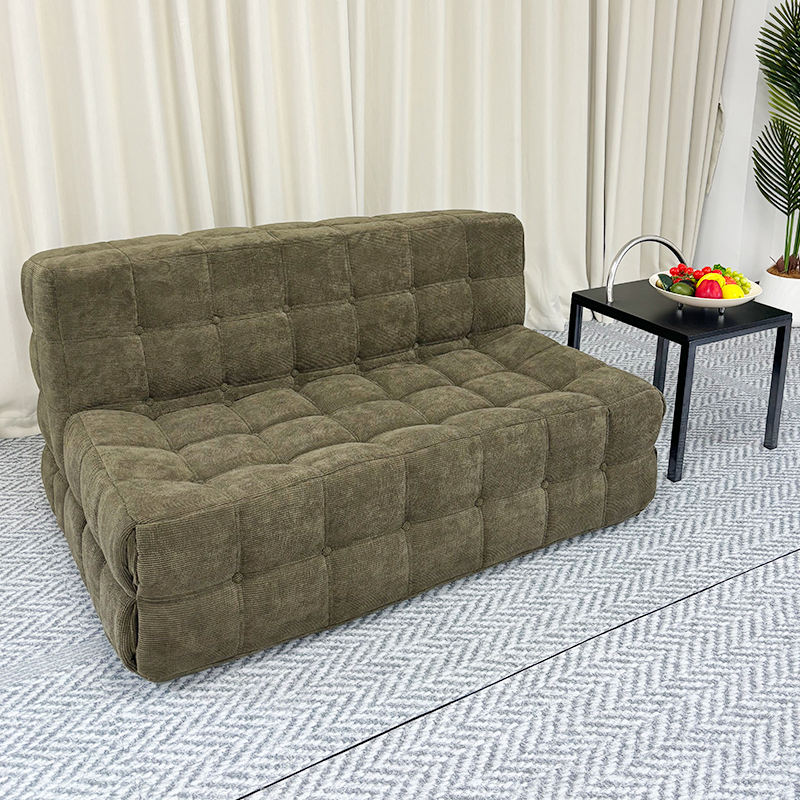 Modern Waffle Weave Fabric Tufted Apartment Living Room Sofa Sets Modular Reclining Boneless Sponge Filling Compressed Sofa
