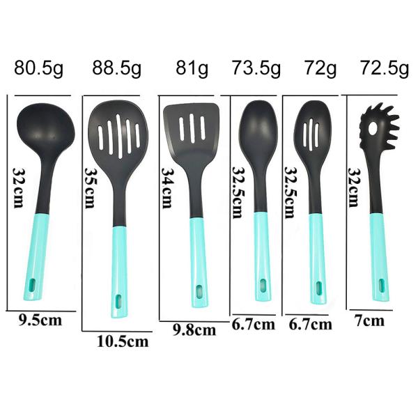 7-Piece Plastic Kitchen Utensils Set with Colorful Handle ABS and Wooden Effect Material