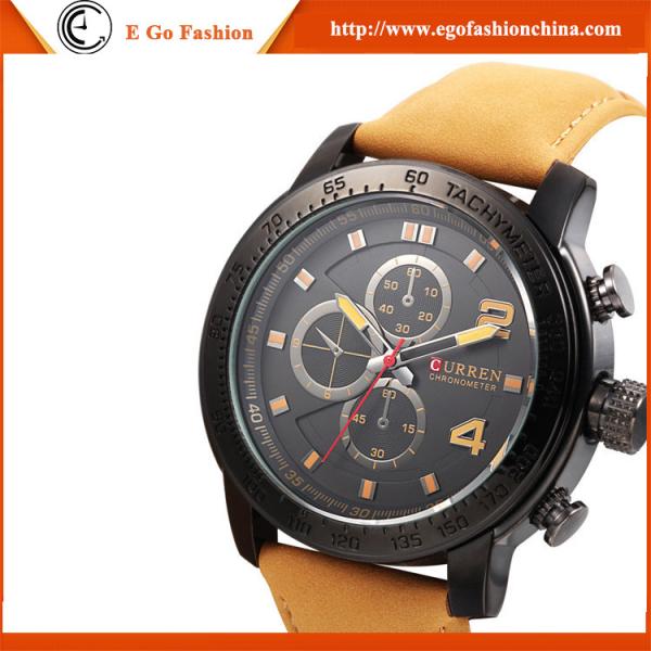 Brown Leather Watch Retro Watches for Man Business Watch 3 Subdials Quartz Analog Watches