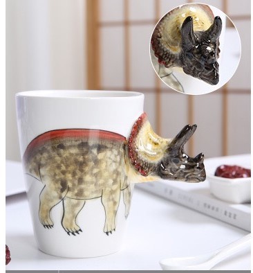 Stegosaurus Triceratops 9x11cm Hand Painted Ceramic Mugs