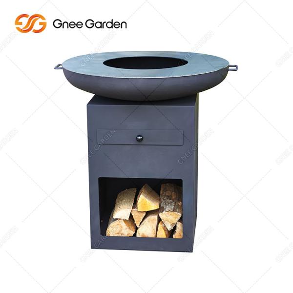 Backyard Patio Outdoor Cooking Rusty Corten Steel Fire Pit With Large Log Storage