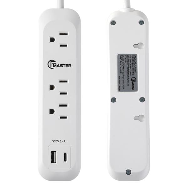 4 outlet Power Socket 1.5FT Cord, 2 USB Surge Protector, Power Charge