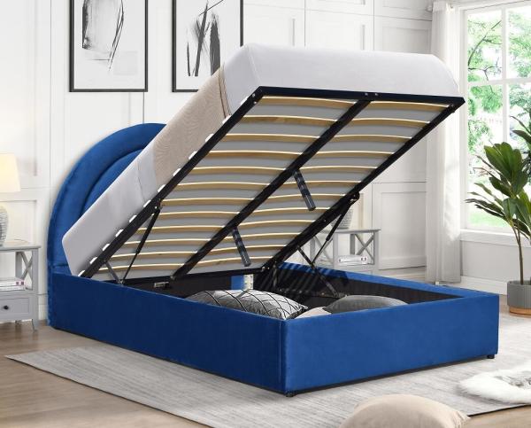 Camas de elevador de gás estofadas de tamanho Rei Tecido azul Sala de dormir Confortante