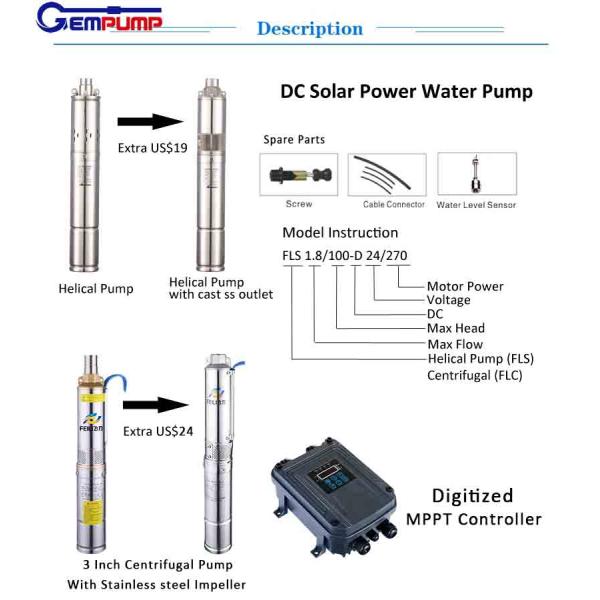 4 Inch Solar Borehole Pumps Agriculture Farm Solar Pump 2.3m3/H