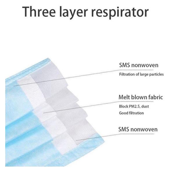 Outdoor Portable 3 Ply Non Woven Face Mask Air Pollution Protection Mask