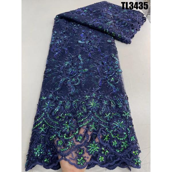 2023 Nigeria Best selling emerald green flowers embroidery African tulle net lace fabric for party dress