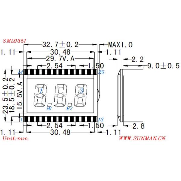 Operting 4.5V Monochrome LCD Screen Reflective Positive 55.00mm * 15.50mm Viewing
