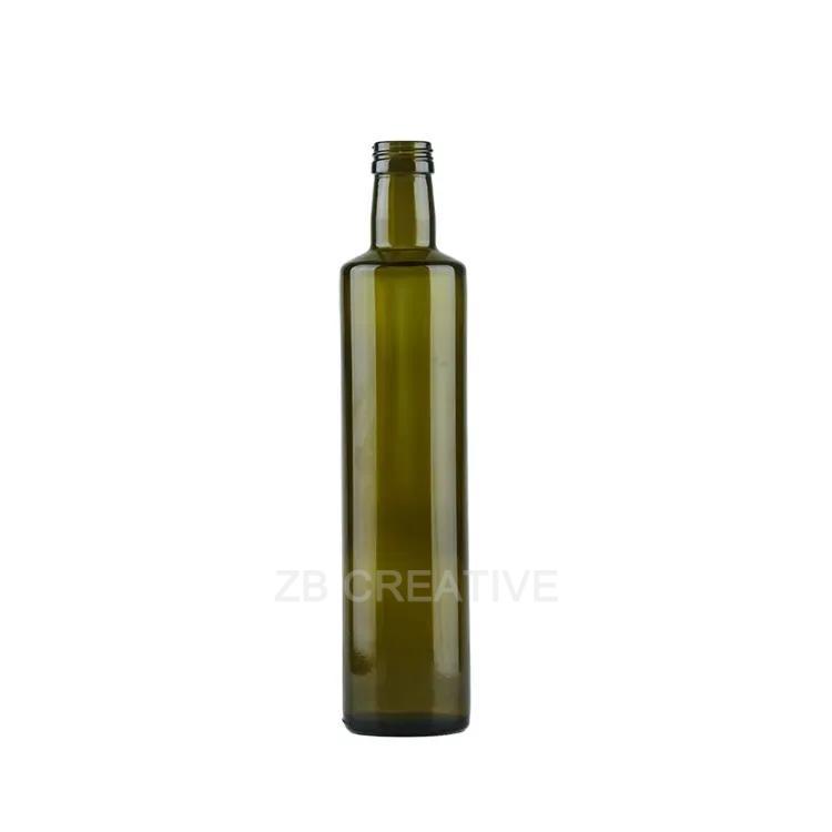 Antique Green Flint Round Dorica Bottle 500ml Screw Cap Empty Olive Oil 380g 7420S