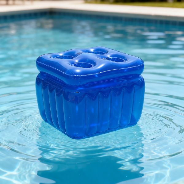 Inflatable Floating Ice Cooler with Lid, Customizable PVC Pool Drink Cooler with Cup Holders for Summer Parties, OEM ODM Supported Customizable Inflatable Floating Cooler with Lid, PVC Pool Ice Bucket