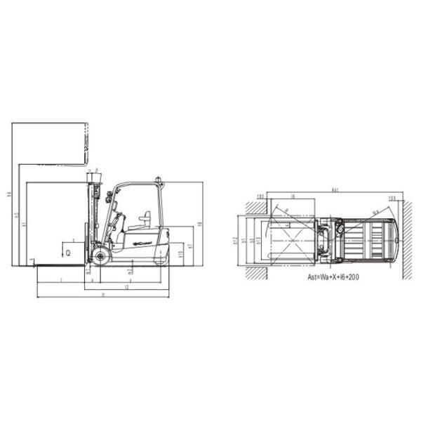O caminhão de elevador do armazém da movimentação de roda traseira, três de 1 toneladas roda a empilhadeira elétrica