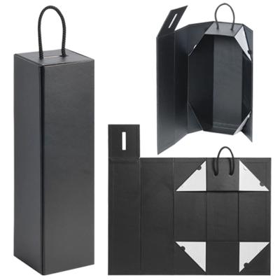 Cardboard Foldable Gift Box / Leatherette Wine Bottle Packaging With Magnet Closure