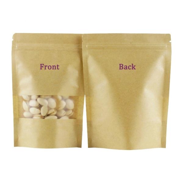 Doypack Resealable k Brown Kraft Paper Standing Up Pouches Food Grade Packaging Zipper Bags With Frosted Window