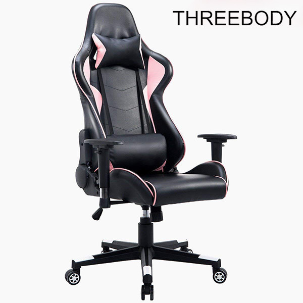 High Back Black And Pink Gaming Chair , Swivels 360 Degrees Pu Leather Office Chair