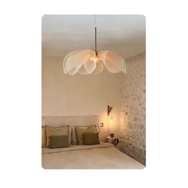 French Fabric Ceiling Pendant Lights Japanese Wabi Sabi Flower Chandelier (WH-VP-306)