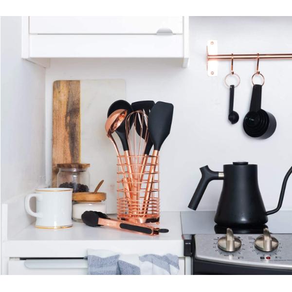 17 Piece Set Black Silicone & Copper Kitchen Utensils Rose Gold