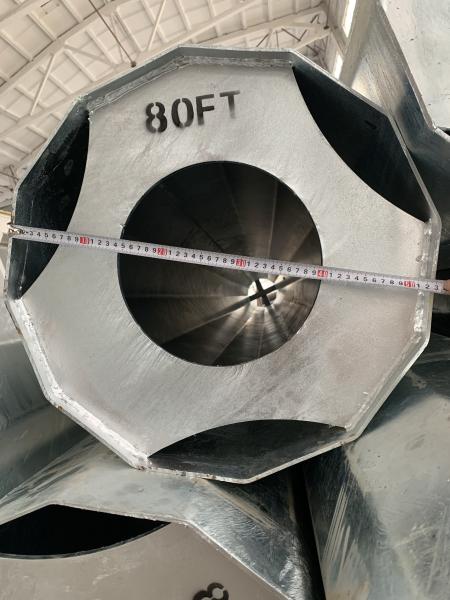 80FT Electric Power Pole Transmission Dodecagonal Galvanized Steel 5.0mm