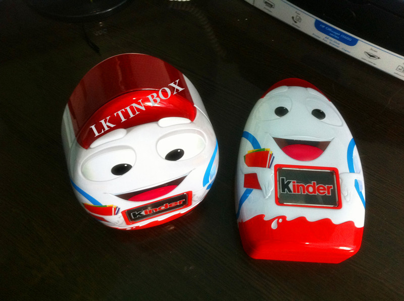 Kinder Joy Metal Tin Box With Pvc Tray Inside , Egg Shape Metal Tin Packaging