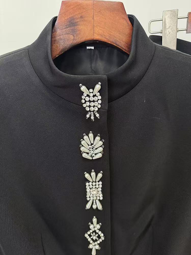 Embellished Women's Suit Set with High-Waisted Wide-Leg Pants for Elegant Formal Wear