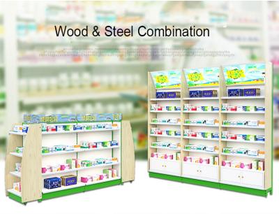 Retail Metal Drugstore Pharmacy Gondola Shelving Eye Catching 1-7 Layers