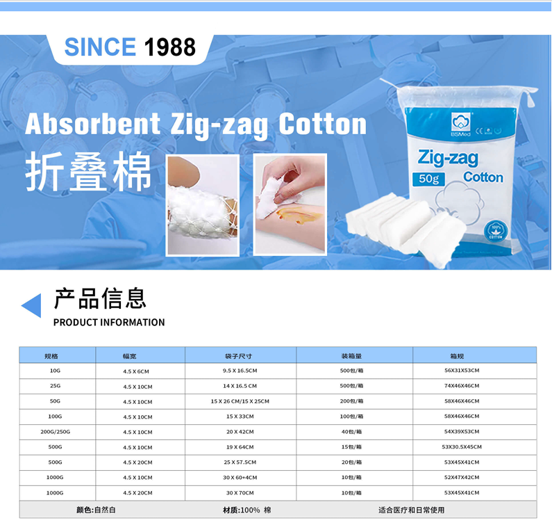 Hot Sell High Absorbent Folded Zig Zag Cotton Wool Pure Cotton Skin Friendly Surgical Zigzag Cotton Zig-Zag Cotton Eco-Friendly Absorbent Cotton Medical Cotton Supplier Zig Zag Cotton Fabric