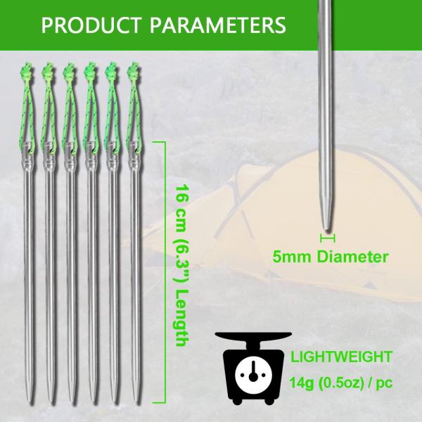 5mm Titanium Alloy Tent Pegs With Reflective Cord